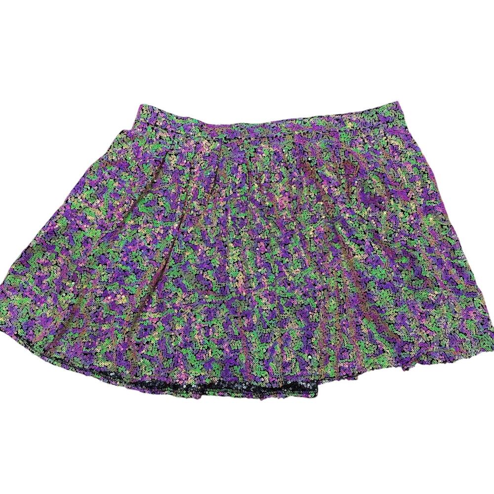 EUC Queen of Sparkles Mini Skirt Sz XL Neon Sequin - Picture 3 of 7